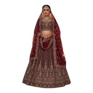 Bridal Lehenga Traditional Maroon choli setnoli, Heavy Embroidered Velvet Wedding Dress with Dupatta, Indian choli set
