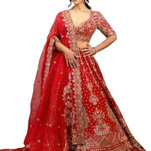 Bridal Lehanga TRENDMALLS Women's Satin Sequin Embroidery Bridal Lehenga Choli with Net Dupatta |Bridal Wedding Lehenga Choli for women
