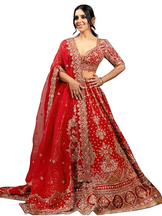 Bridal Lehanga TRENDMALLS Women's Satin Sequin Embroidery Bridal Lehenga Choli with Net Dupatta |Bridal Wedding Lehenga Choli for women