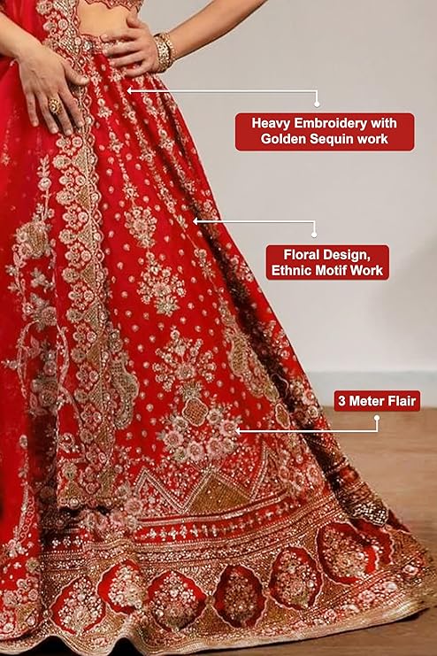 Bridal Lehanga TRENDMALLS Women's Satin Sequin Embroidery Bridal Lehenga Choli with Net Dupatta |Bridal Wedding Lehenga Choli for women - Image 4