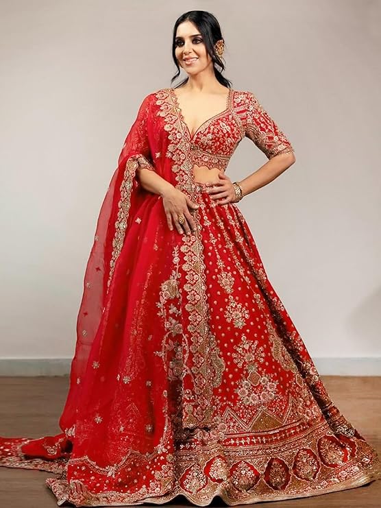 Bridal Lehanga TRENDMALLS Women's Satin Sequin Embroidery Bridal Lehenga Choli with Net Dupatta |Bridal Wedding Lehenga Choli for women - Image 5